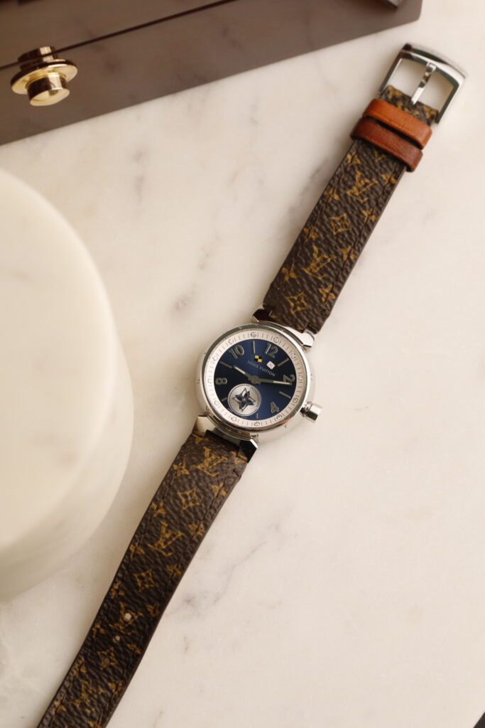 Louis Vuitton Tambour Lovely Cup Q12MP, modrý ciferník, 12 diamantů, quartz, 28 mm