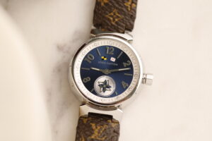 Louis Vuitton Tambour Lovely Cup Q12MP, modrý ciferník, 12 diamantů, quartz, 28 mm