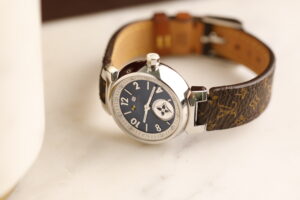 Louis Vuitton Tambour Lovely Cup Q12MP, modrý ciferník, 12 diamantů, quartz, 28 mm